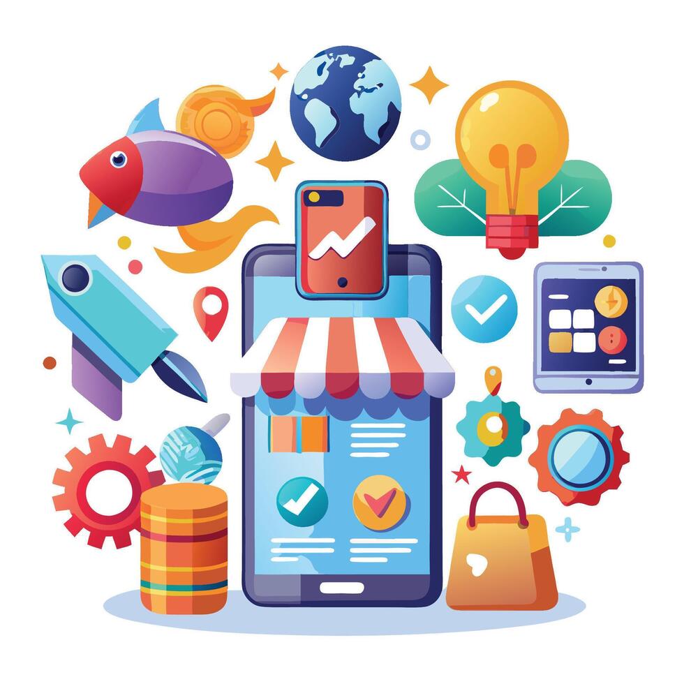 Global E-commerce Mobile App vector