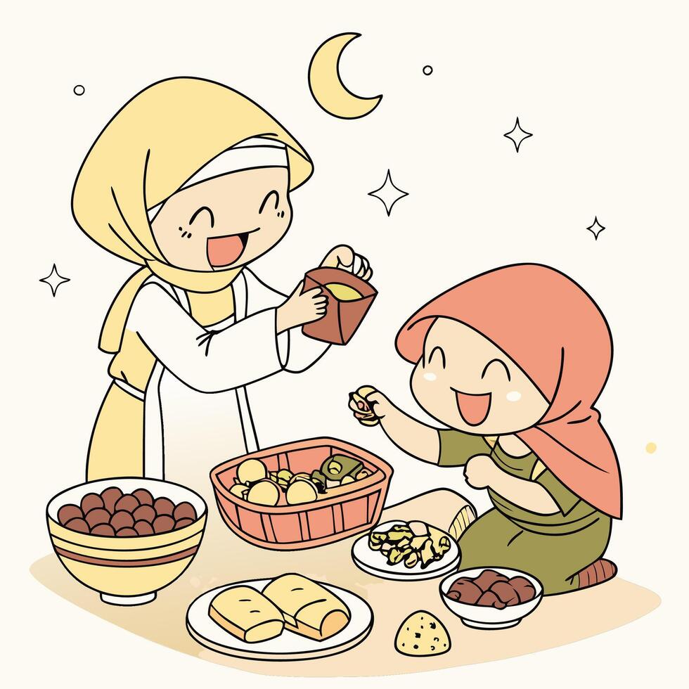 Sharing a Ramadan Feast vector