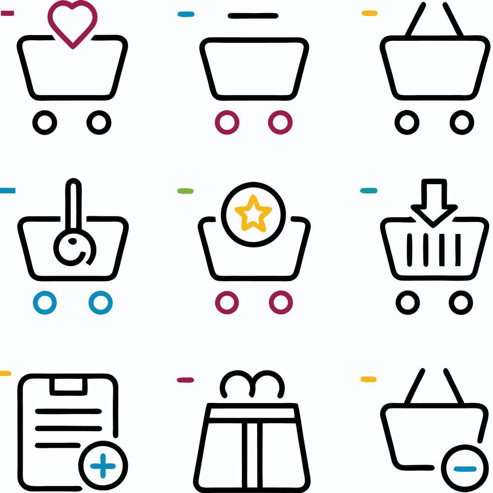 Shopping Cart Icons with Various Actions vector