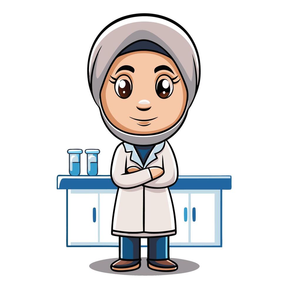 Cartoon female scientist in hijab vector