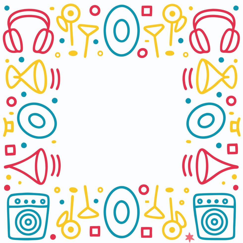a square frame with music equipment and other items vector