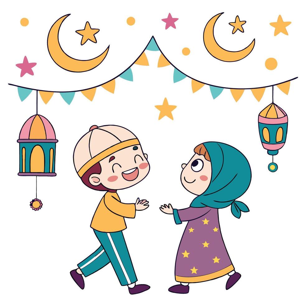 Children celebrating a special occasion under festive decorations vector