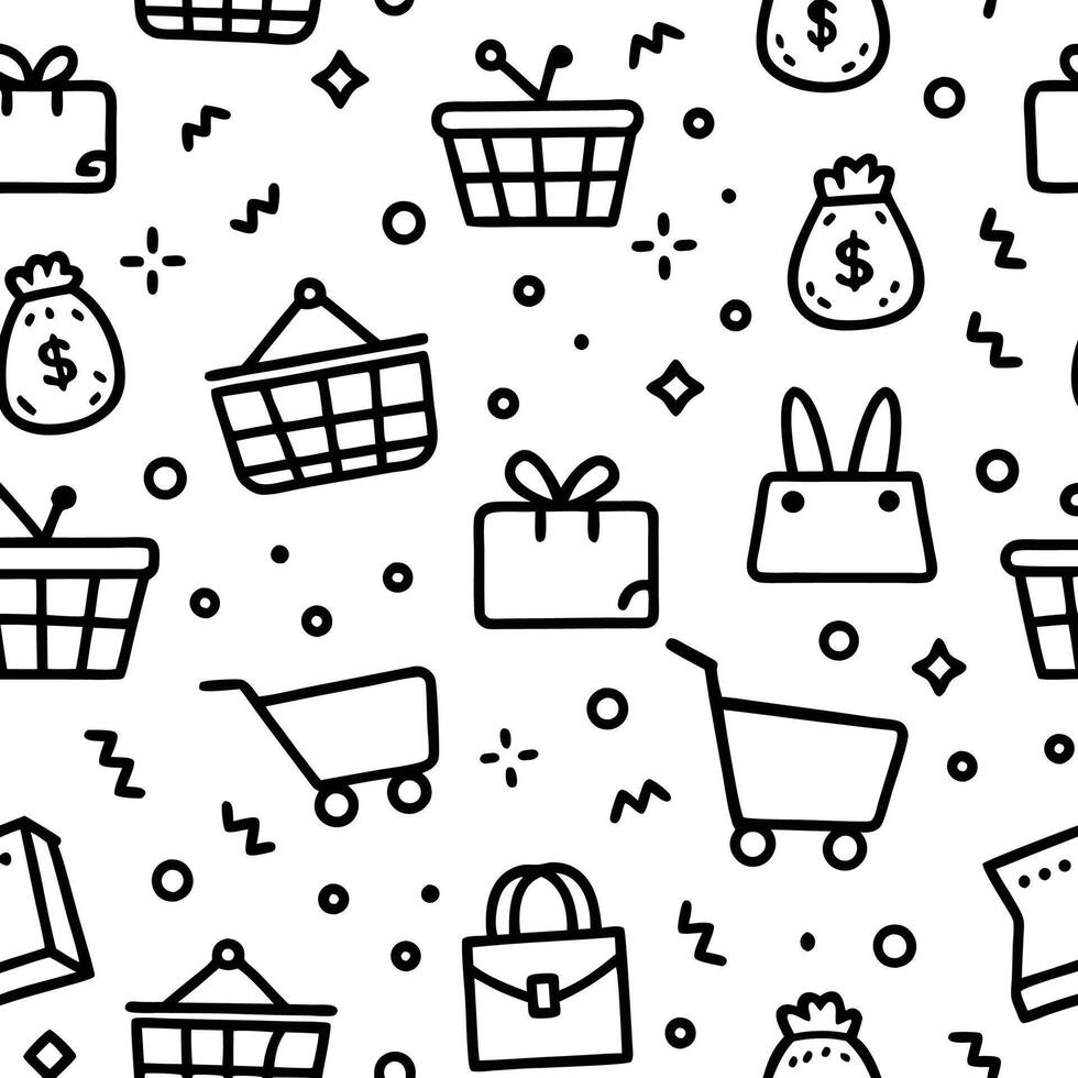 Shopping Pattern with Gifts, Bags, and Carts vector