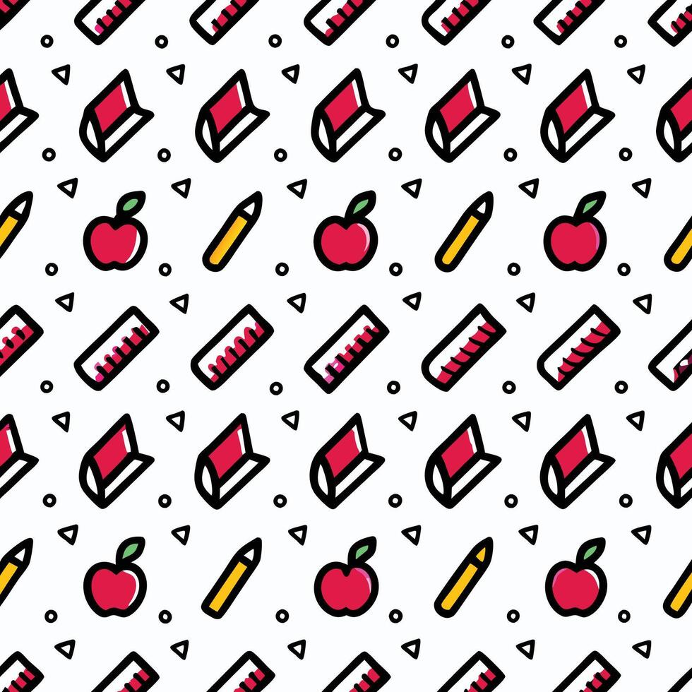 a pattern with school supplies and apples ON A WHITE BACKGROUND vector