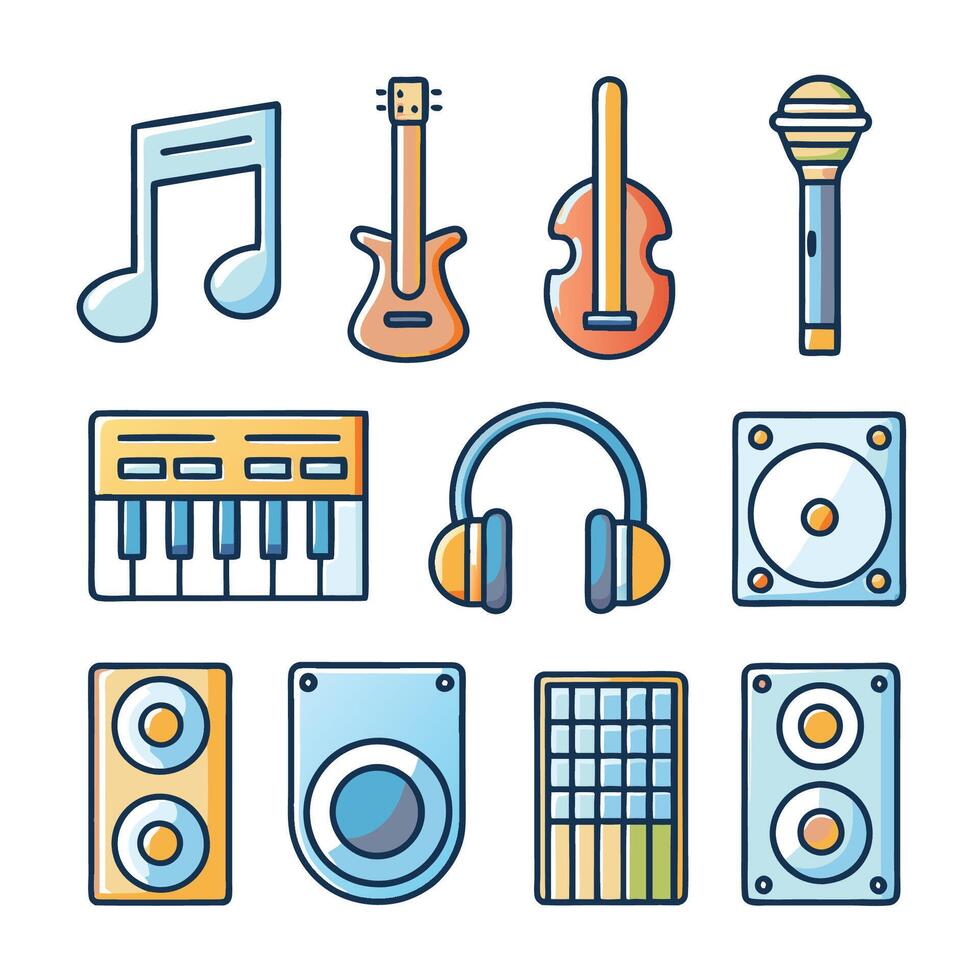 Collection of Colorful Music Instruments and Equipment vector