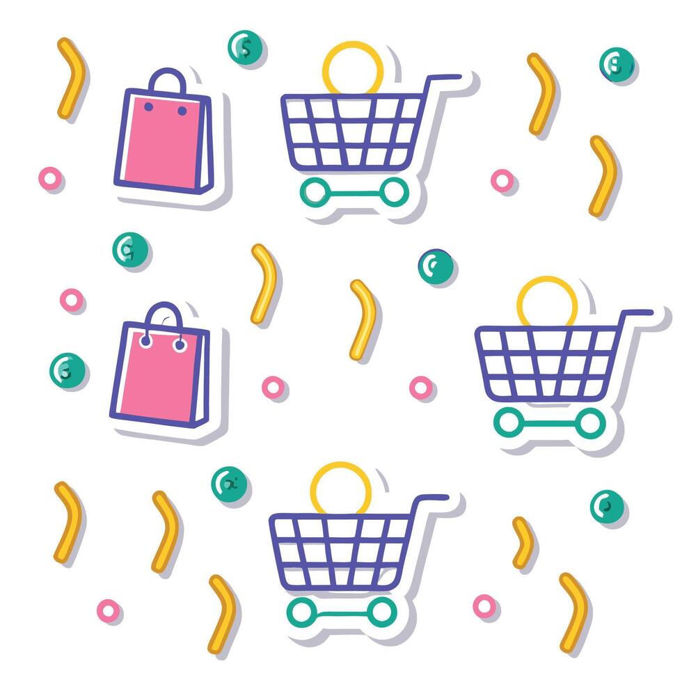 shopping cart and shopping bags icons set vector