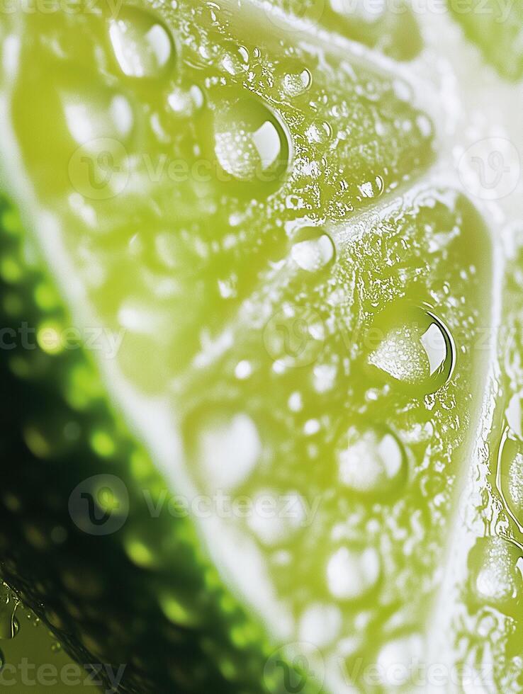 Close-up view of freshly sliced lime highlighting juicy texture and water droplets photo