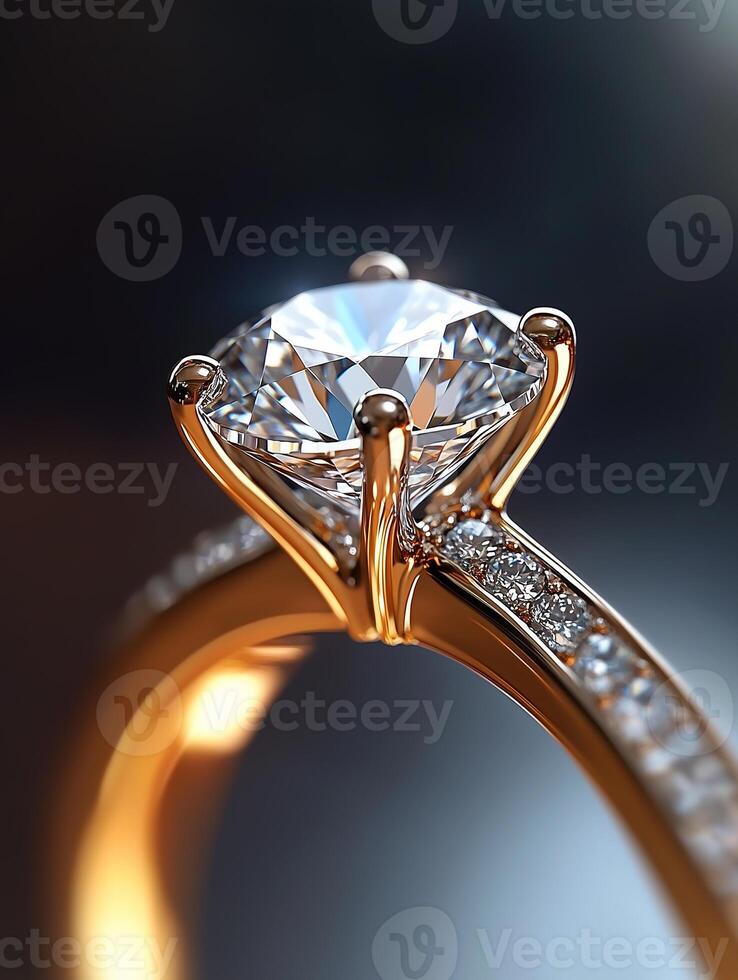 Elegant diamond ring with sparkling gemstone and intricate band design photo