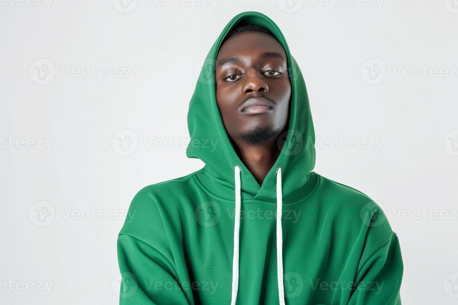 Ambitious young Black male fintech founder showcasing determination in a hoodie photo