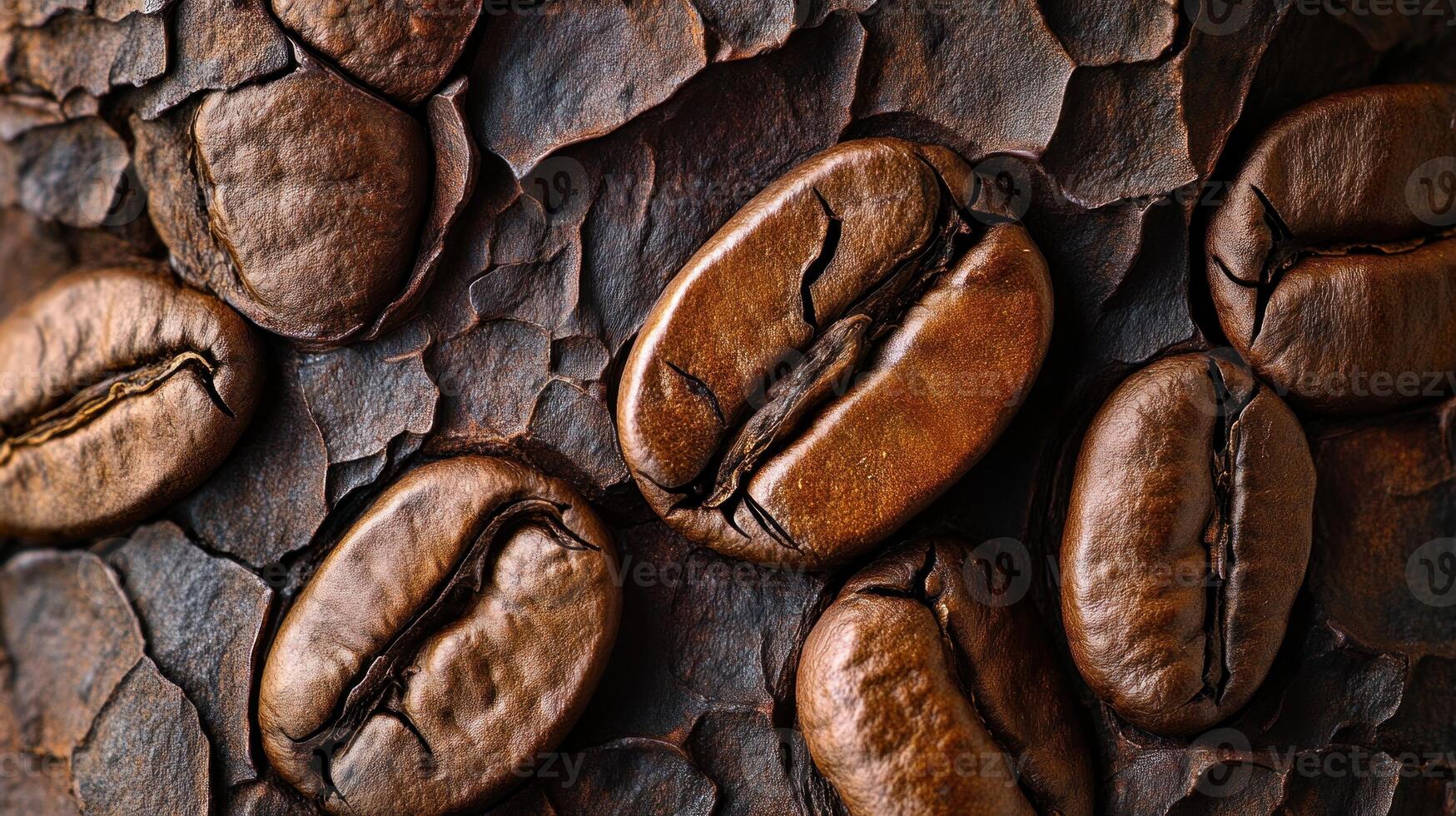 Close-up of Roasted Coffee Beans with Cracked Surface Texture photo