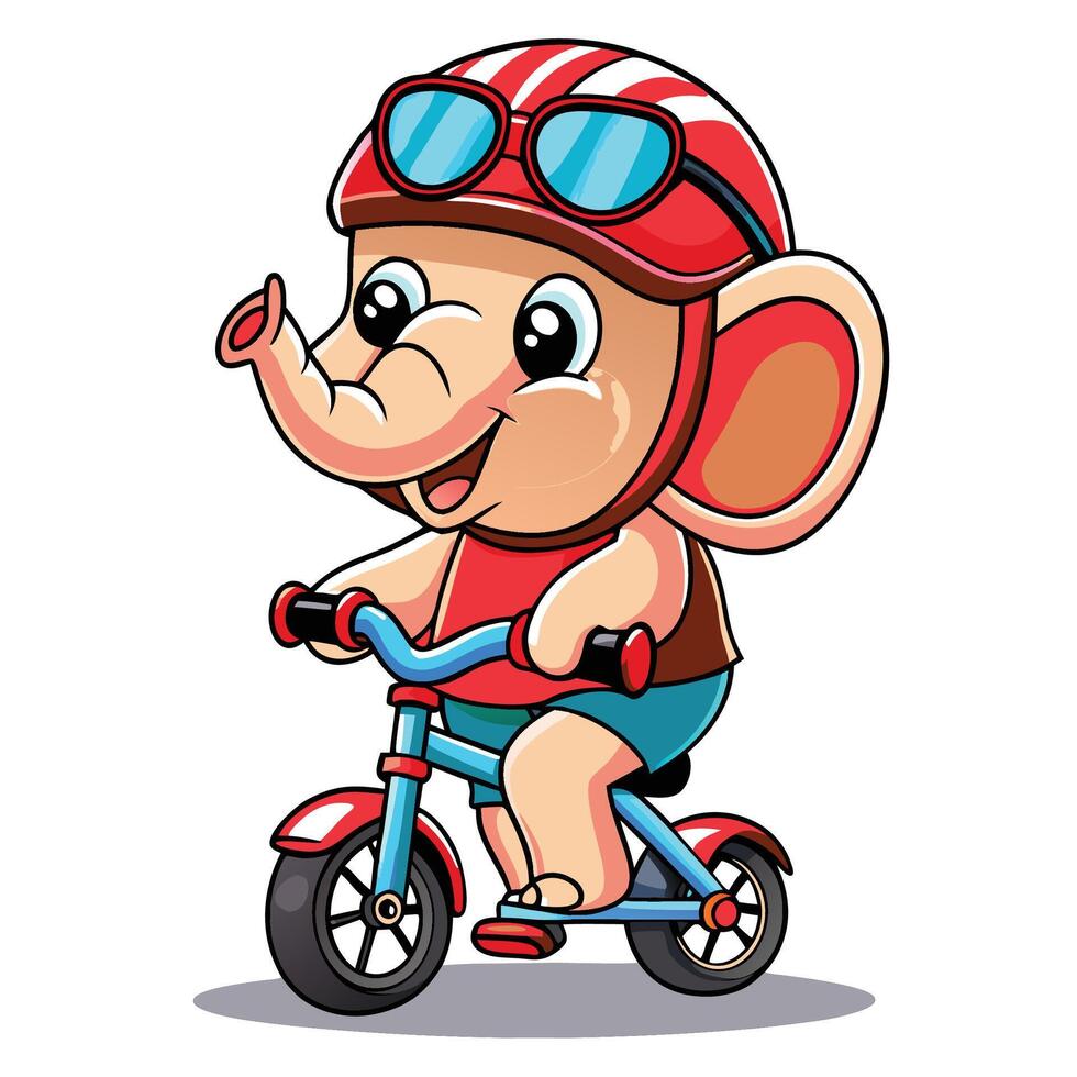 cartoon elephant ON A WHITE BACKGROUND riding a bike vector