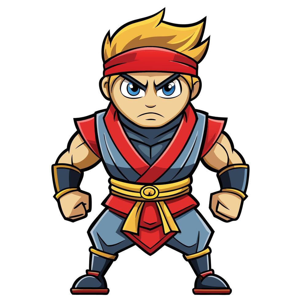 Cartoon ninja character with red headband and gold belt vector