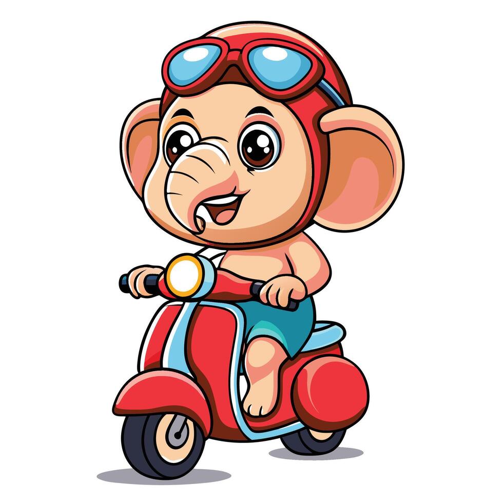 cartoon elephant riding a scooter ON A WHITE BACKGROUND , vector