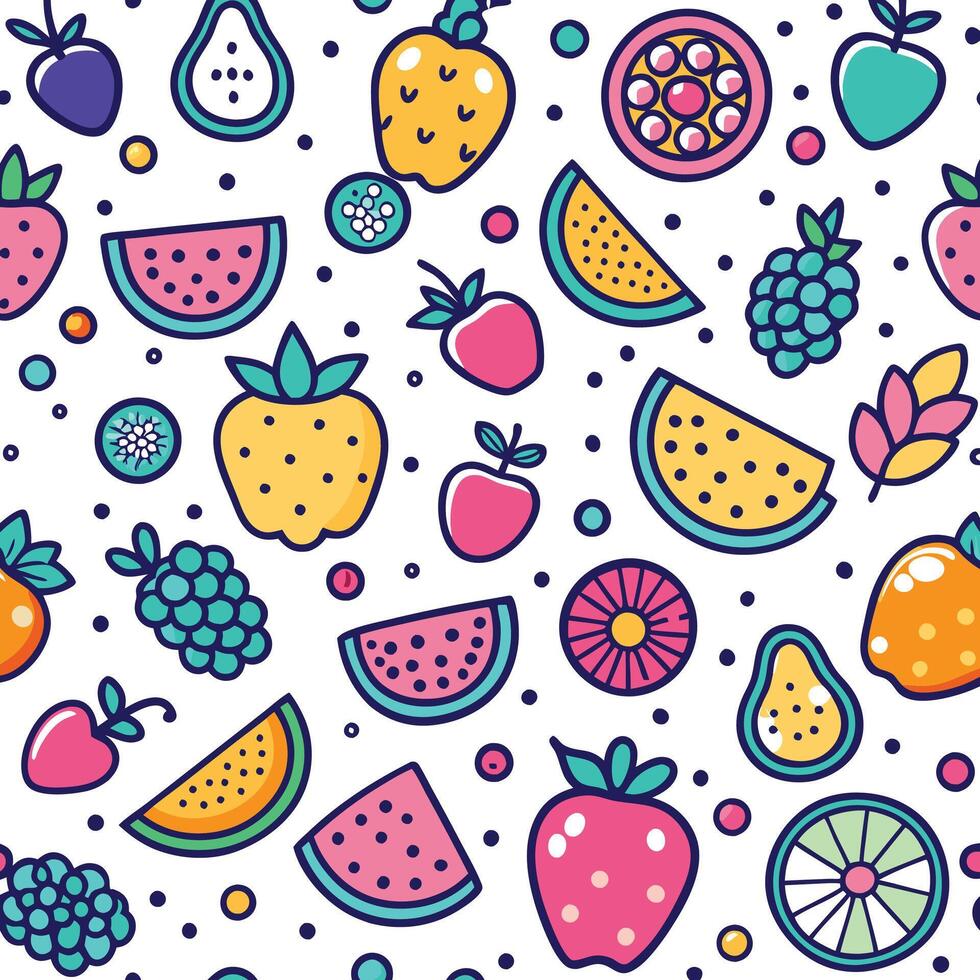 seamless pattern with fruits and vegetables white background vector