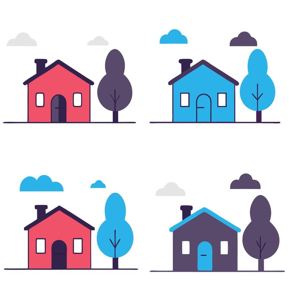 Simple Illustrations of Houses and Trees vector