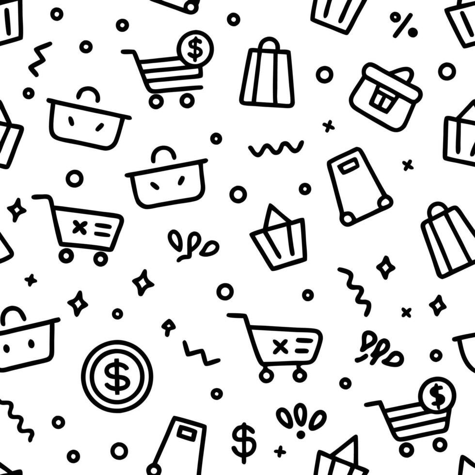 Simple shopping pattern with various items vector