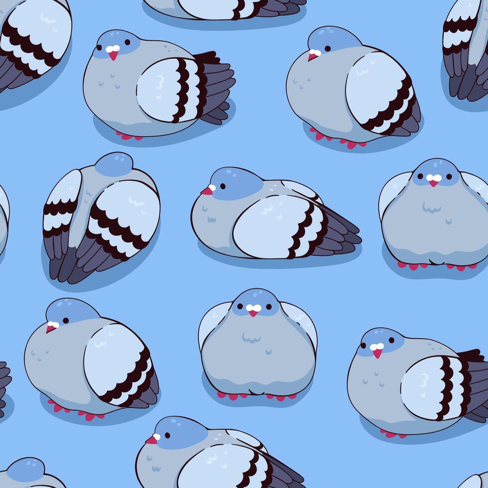 Seamless pattern with cute fat fluffy pigeons. graphics. vector