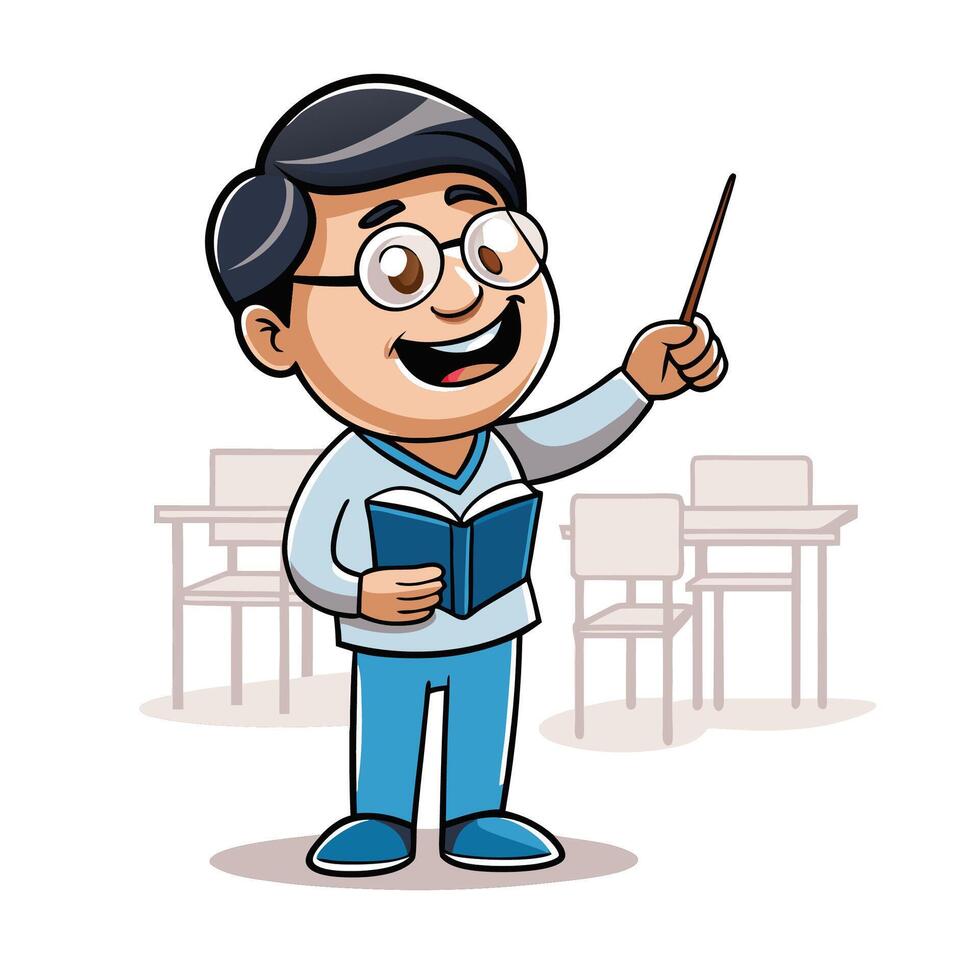 Smiling teacher pointing with book vector