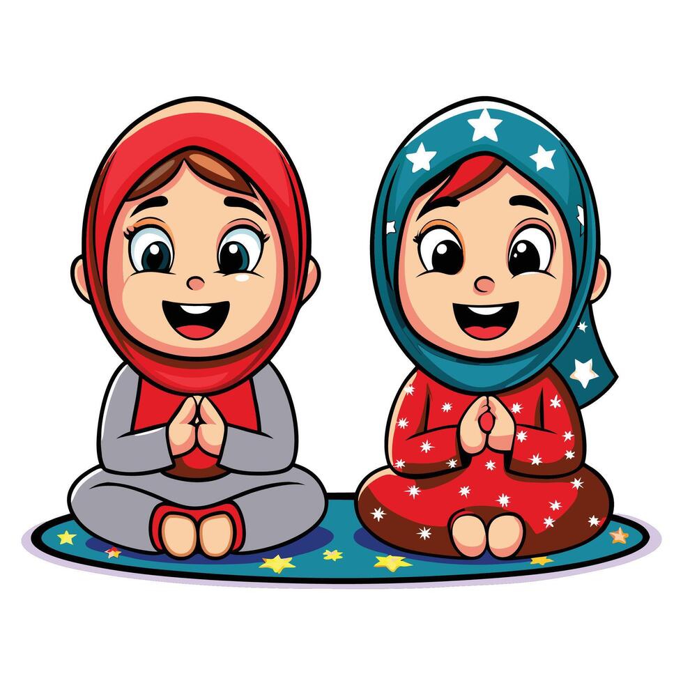 Two girls in prayerful poses vector