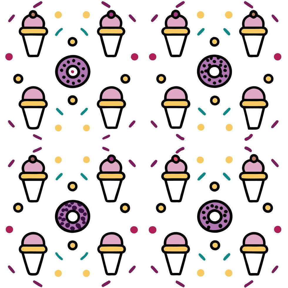 ice cream donuts pattern white background vector