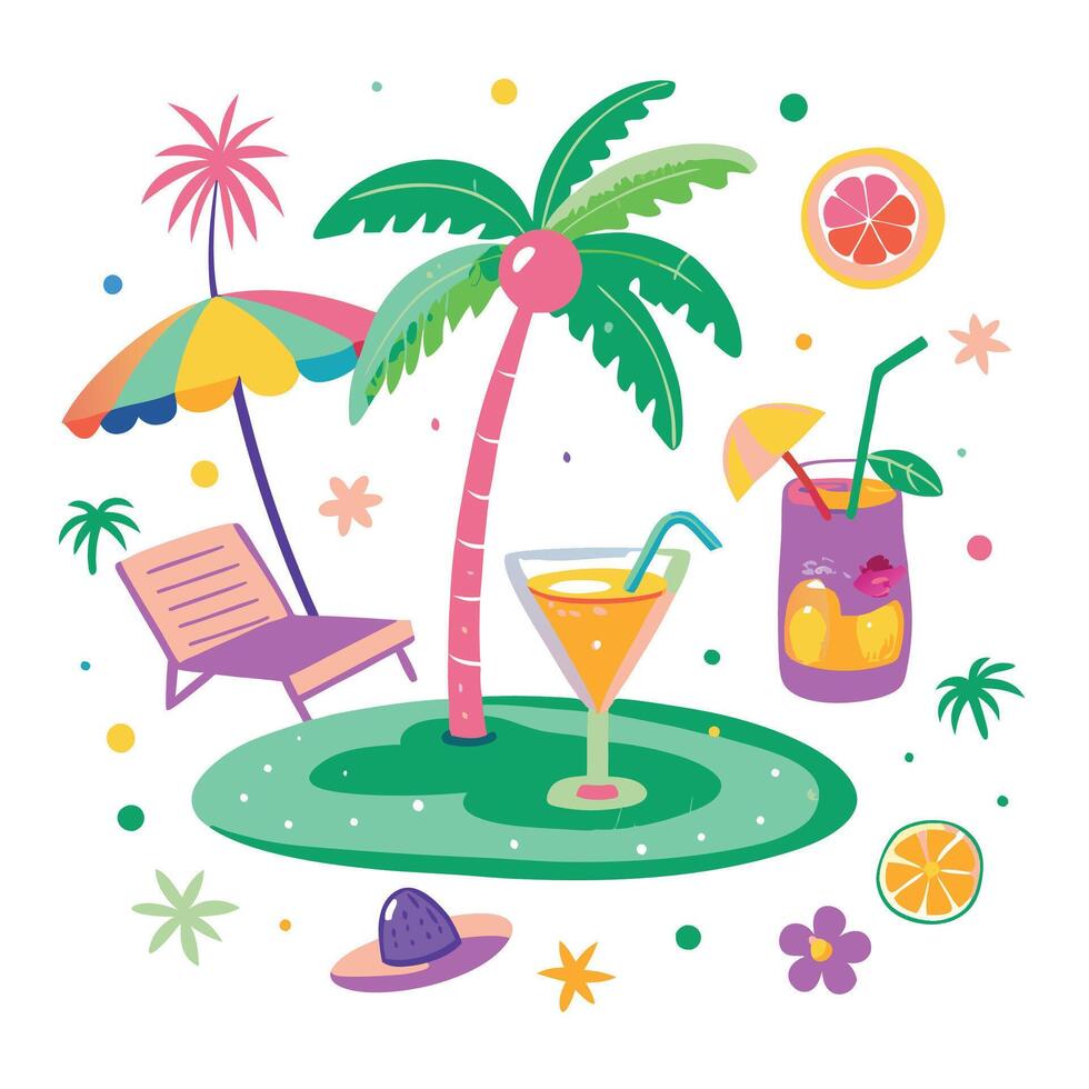 Tropical Summer Drink Scene vector
