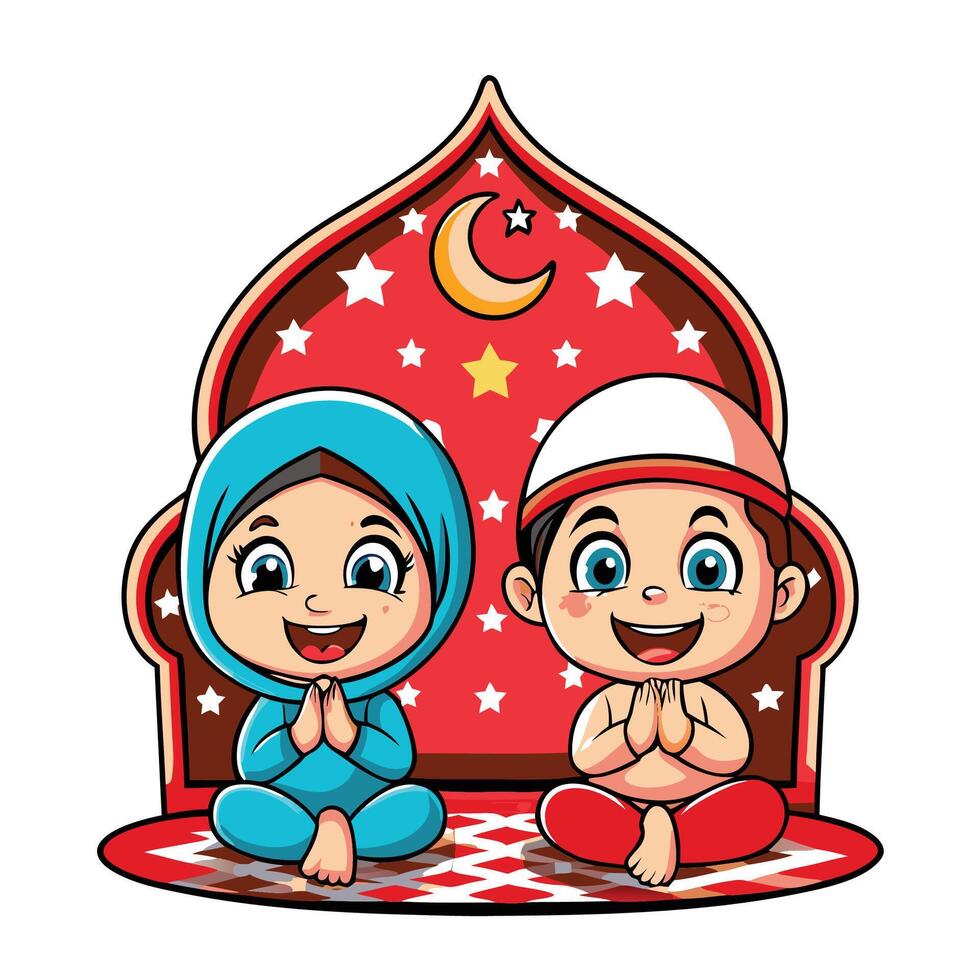 Two children praying in a mosque vector
