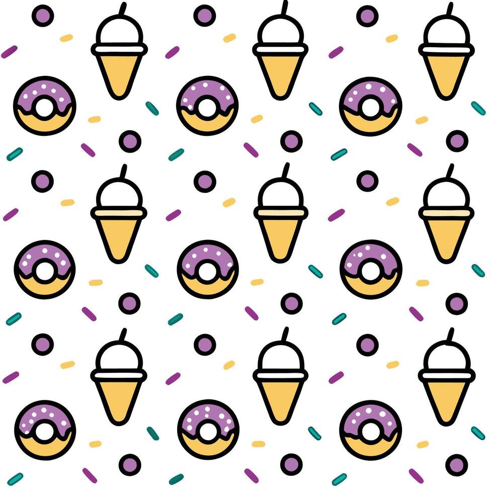 ice cream and donuts pattern on white background vector