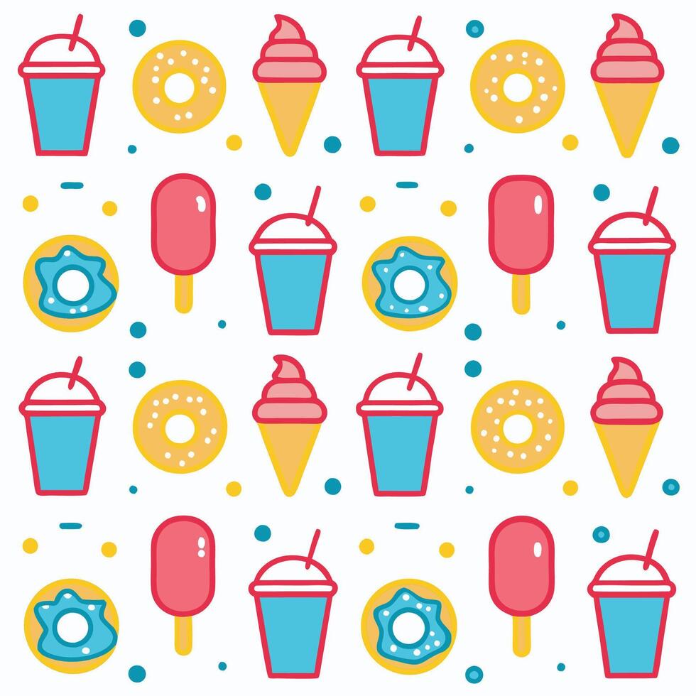 ice cream, donuts and donut pattern vector