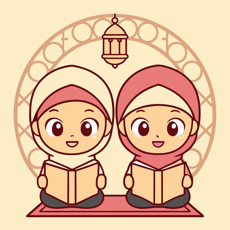 Two girls reading books vector