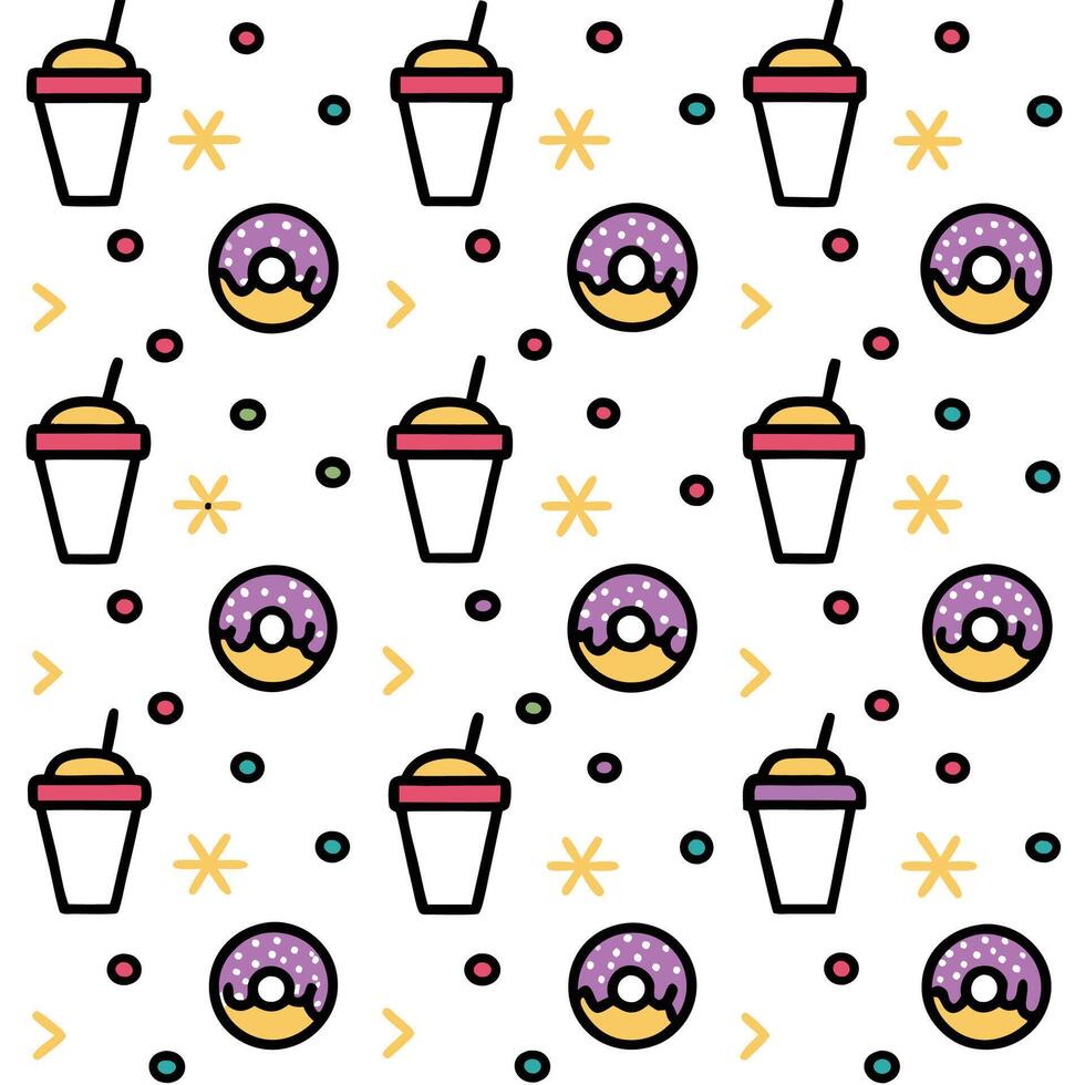 a pattern with donuts and drinks on it vector