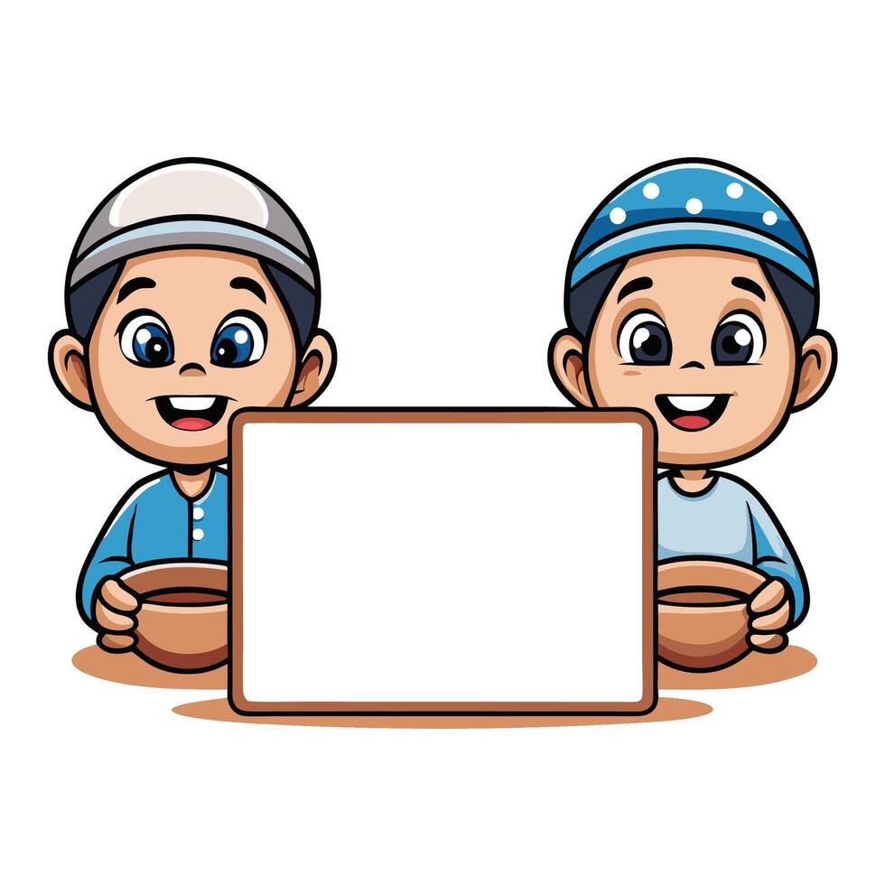 muslim boys holding a blank sign vector