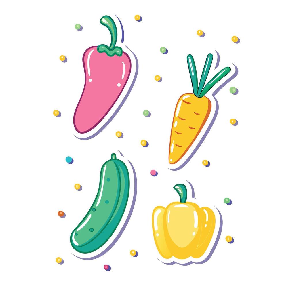 a set of stickers with vegetables and peppers vector