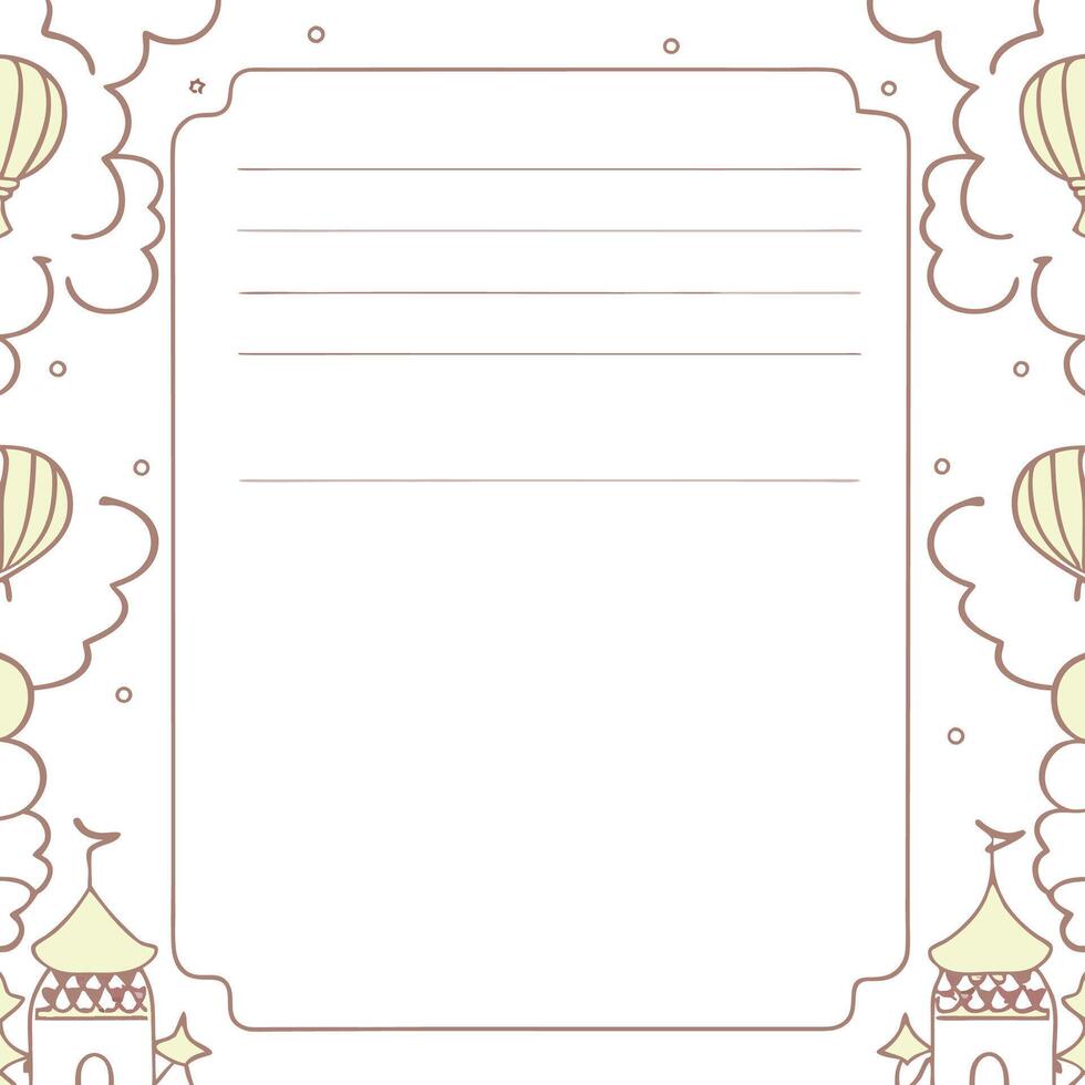 a blank paper with a castle and hot air balloons vector