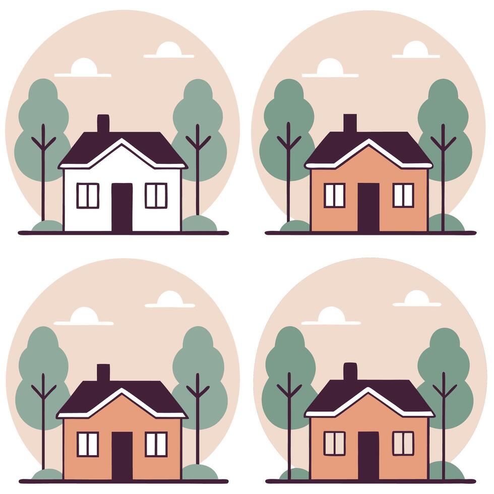 four houses in different colors and sizes vector