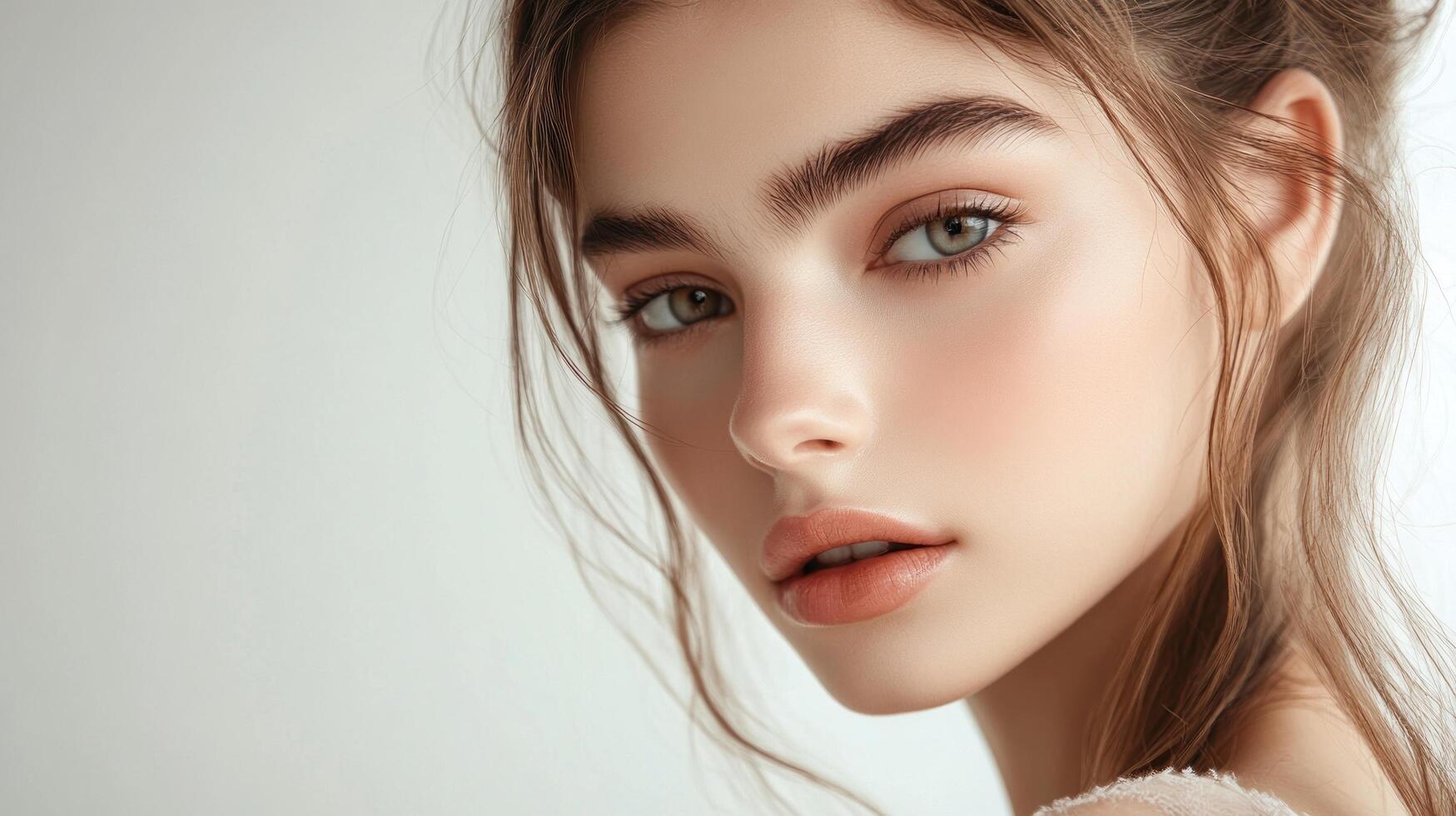 Close-up Portrait of a Young Woman with Long Brown Hair photo