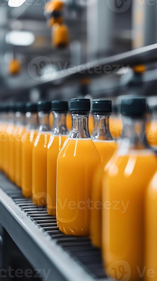 Automated juice bottling line showcases modern technology in food production facility photo