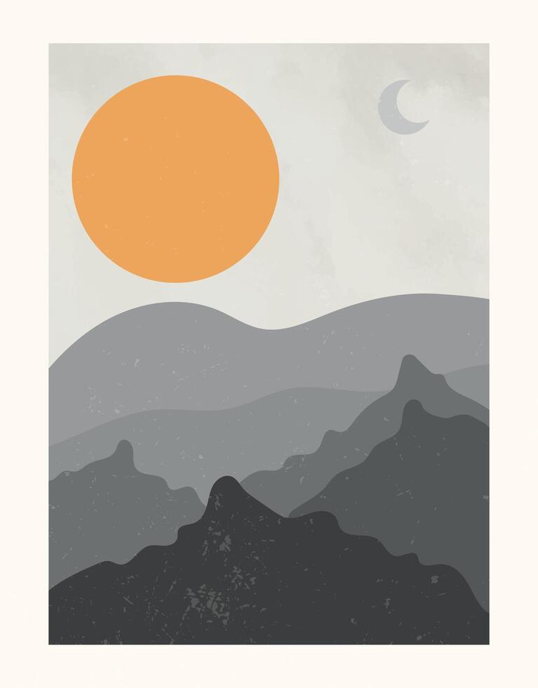 Minimalist Mountains with Sun and Moon vector