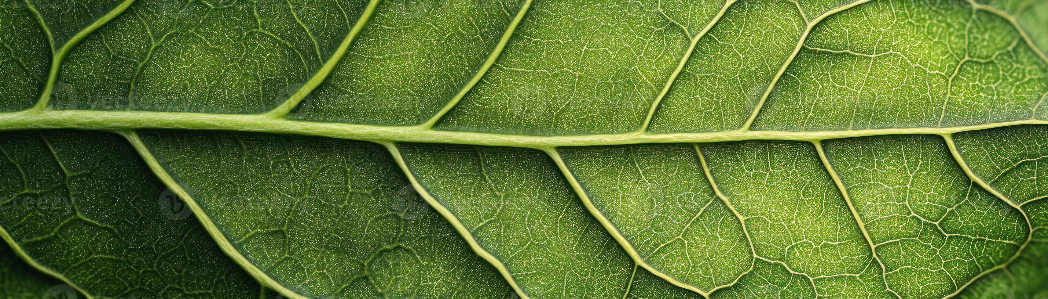 Close-up View of a Green Leaf's Veins and Texture. photo