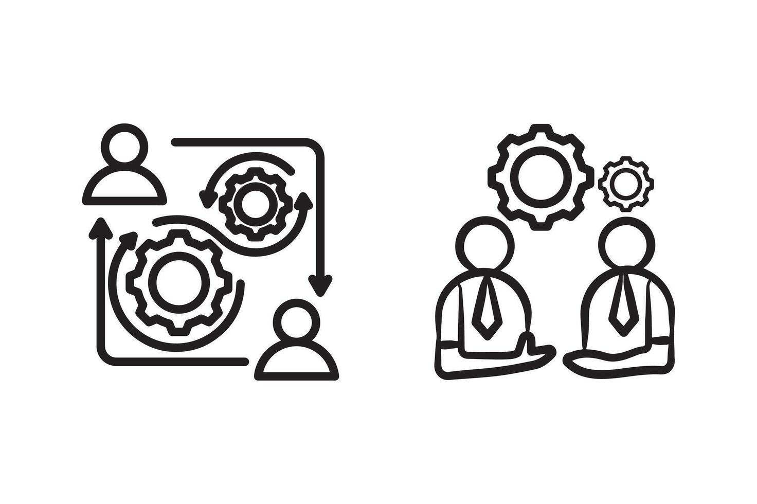 Business Process and Teamwork Icon Set Outline Style. vector