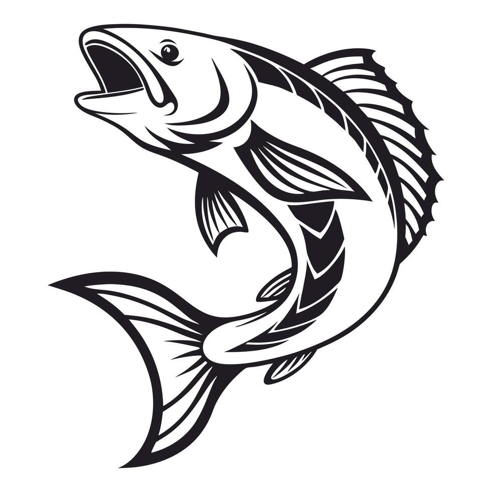 Fish Silhouette Black and White. vector