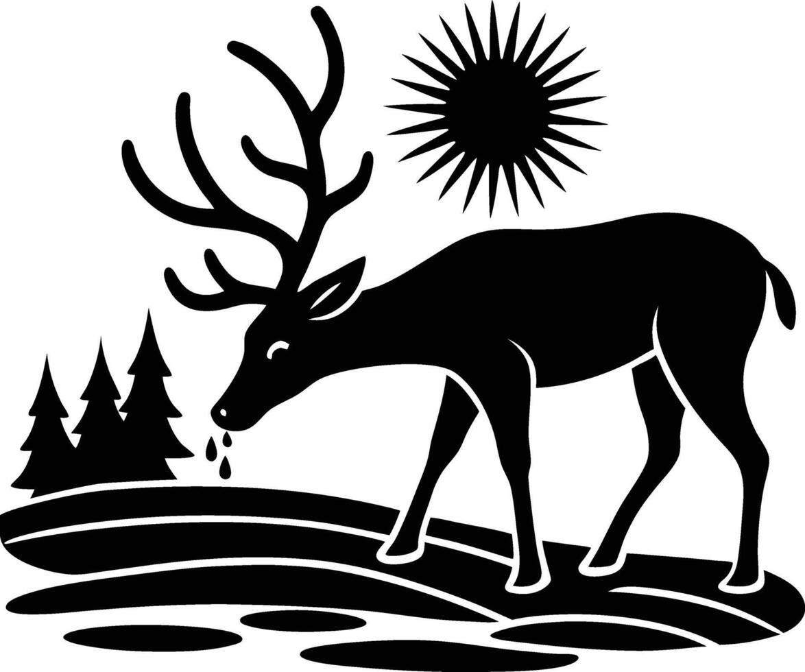 Serene Summer Sunset Deer Drinking Water Design vector
