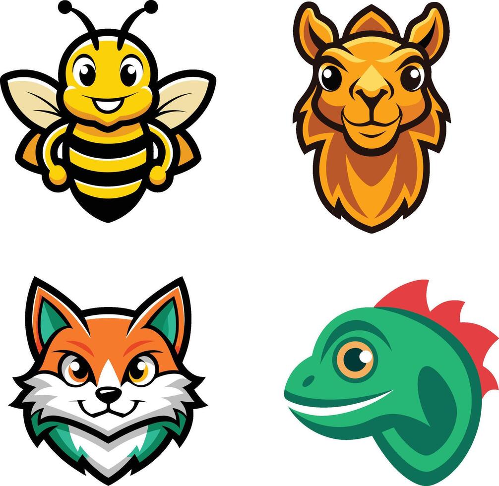 Different Wild Animals Head Cartoon Illustration vector