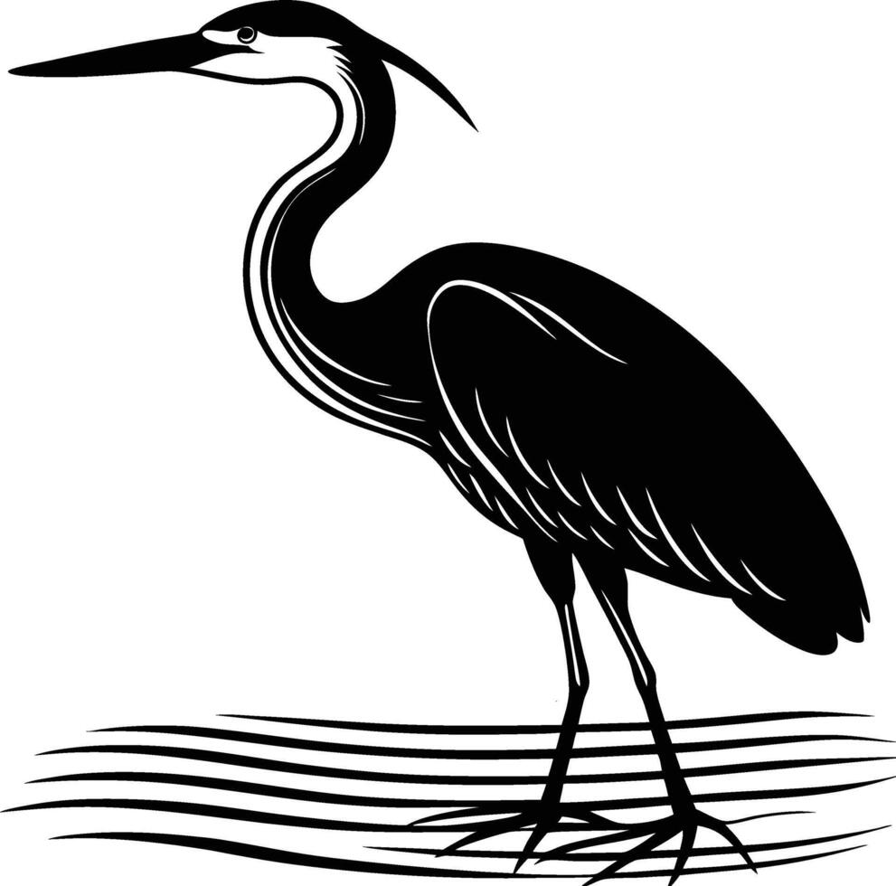 Heron Silhouette Standing Gracefully in a Summer River vector