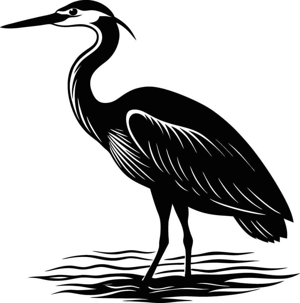 Elegant Heron in Shallow River Summer Silhouette vector