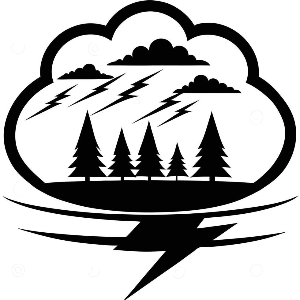 A Black and White Line Art Illustration of a Stormy Sky vector