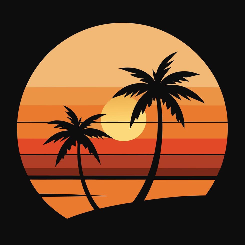 Minimalist Tropical Scene Black Palm Tree Silhouette Design vector