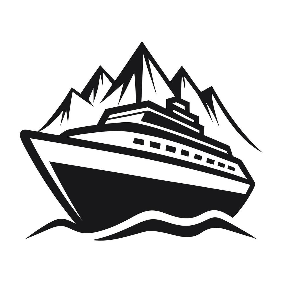Minimalist Cruise Ship Illustration Black and White Design vector