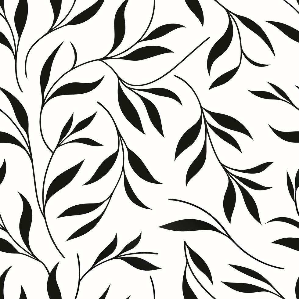 Elegant Black and White Botanical Pattern with Delicate Leaf Motifs vector