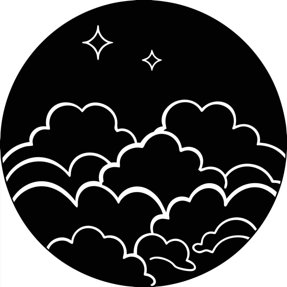 Elegant Black and White Fluffy Cloud Illustration in a Circular Design vector