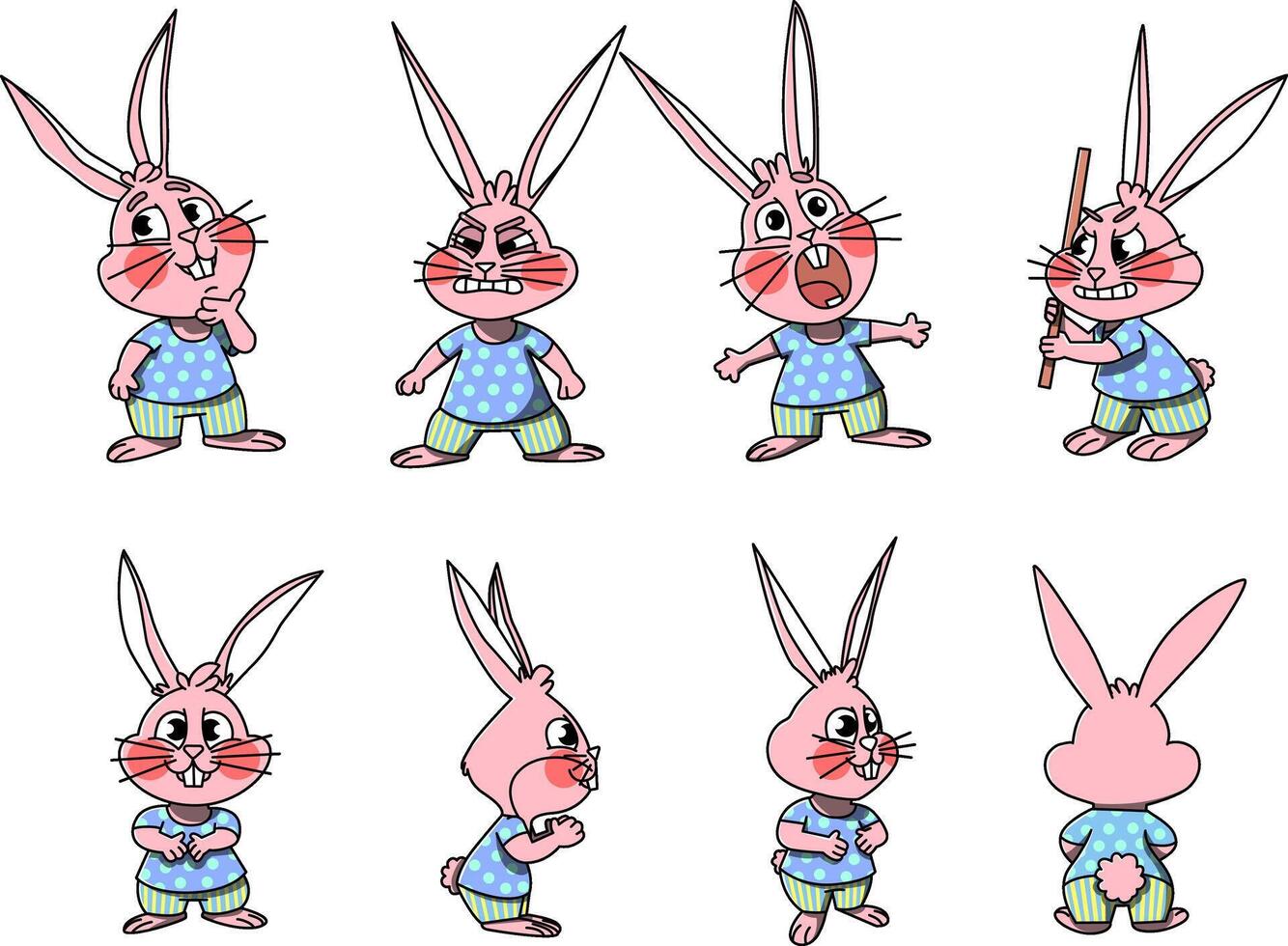 Bunny Character Expressions and Poses, Animation Sheet Illustration vector